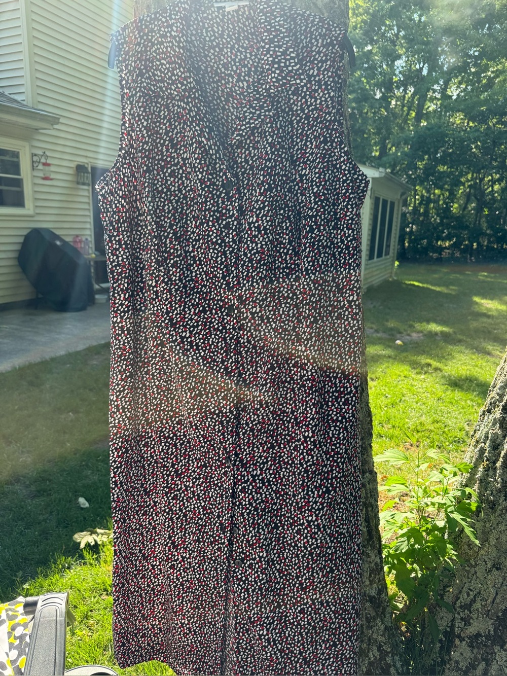 Dress Barn Black Sleeveless Maxi Dress with Pink and White Speckle Print